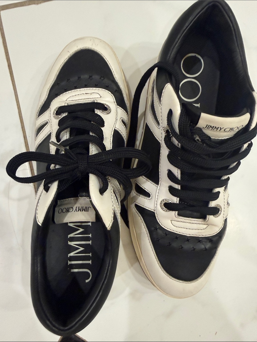 Jimmy Choo Black and White Leather Low-Top Sneakers